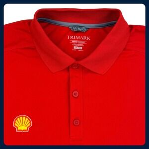 Shell Gas Station Uniform Polo Shirt Men‎ XL Red Performance Trimark Oil Petrol